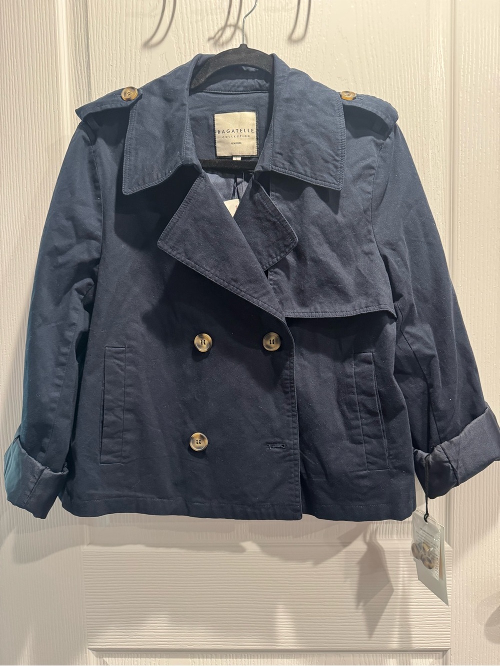 NWT Bagatelle Collection-  Navy Cropped Trench Jacket - Size Large